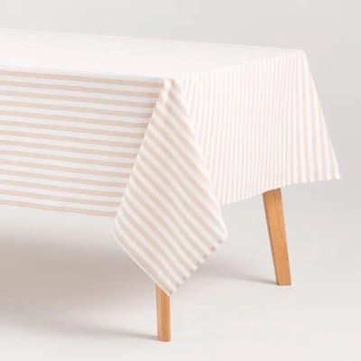 GAMUSI - Vlekbestendig Tafelkleed Katoen Polyester Streeppatroon Alma - 140 x 100 cm - Beige - Tafellaken met Vlekwerende Coating - Landelijke Stijl