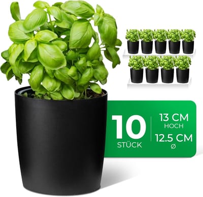 Novaliv Stijlvolle Set van 10 Zwarte Plastic Kruidenpotten voor Elke Vensterbank, Verse Keukenkruiden, Kruidentuin voor de Keuken, Kruidenbed voor Binnen, Kamerplanten, Plantenpot, Plantenkom