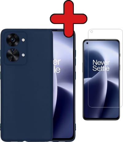 Hoesje - Met Screenprotector - Geschikt voor OnePlus Nord 2T - Sterk & Shockproof - Telefoon Hoes - Back Cover - Siliconen Case - Telefoonhoes - Donkerblauw