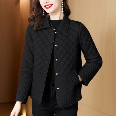 Dames Gewatteerde Jas Klein Kort Herfst en Winter Nieuwe Katoenen Kleding Mama Winter Katoenen Kleding 3XL zwart