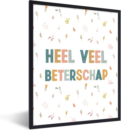 Fotolijst incl. Poster - Sterkte - Quote - Planten - Bloemen - Pastel - 30x40 cm - Posterlijst