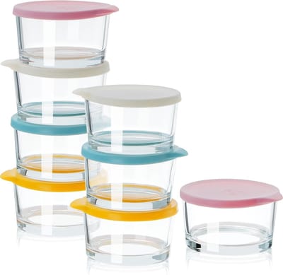 KZQ Mini kruidenkommetjes (met deksels), mini glazen kommetjes van 200 ml (voor kruiden en specerijen), glazen potjes van 8,6 x 5 cm (met deksels), 8-delige set
