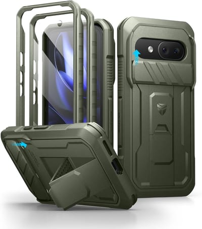 Beschermende Hoes voor Google Pixel 9A met Schuifcamera, 2 Voorframes en Ingebouwde Schermbeschermer - Schokbestendige Full Body Case in Legergroen