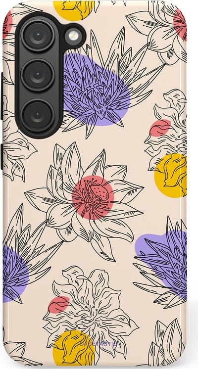 Casetastic Hoesje Geschikt voor Samsung S23 - Stijlvolle Beschermende Duo-layer Case - Bloemenschets