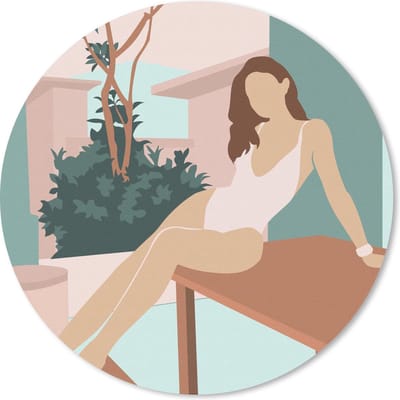 Muismat rond 20x20 cm - Mousepad Vrouw - Badpak - Huis - Zomer - Ronde muismatten