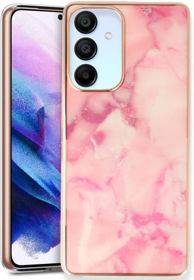 Casemania Hoesje Geschikt voor Samsung Galaxy A15 - Roze - Siliconen Marmer Back Cover