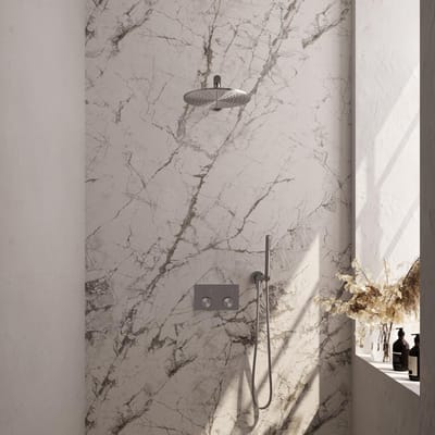 Brauer Brushed Carving Thermostatische Regendoucheset Inbouw - Hoofddouche 30 cm - Rechte Wandarm - Met Drukknoppen - Handdouche Staaf - Doucheslang - Wandaansluitbocht - Rvs