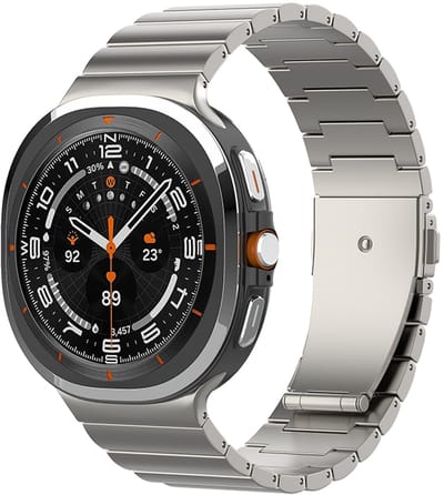 Luxe titanium bandje - geschikt voor Samsung Galaxy Watch Ultra (47mm) / Ultra 2025 (47mm) - rvs stalen schakelband met vlindersluiting - titanium