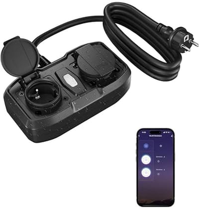 Slim Wifi-stopcontact voor buiten met 2 uitgangen - 16A, Waterdicht, Spraakbesturing Compatibel met Alexa en Google Assistant