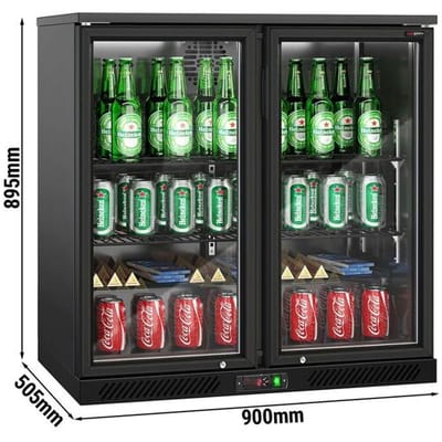 GGM Gastro Barkühlschrank - 900mm - 220 Liter - mit 2 Glasflügeltüren - Außen & Innen Schwarz