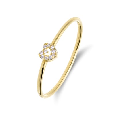 Lucardi Dames 14 karaat geelgouden ring met hart met zirkonia voor dames - Ring - 14 Karaat Goud - Goud - 15 / 47 mm