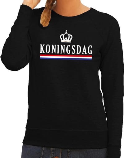 Koningsdag en vlag sweater zwart - zwarte koningsdag trui dames - Koningsdag kleding XS
