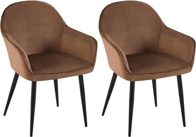 CLP Boise Set van 2 eetkamerstoelen - Met armleuning - Metalen frame - Velvet - Fluweel - bruin