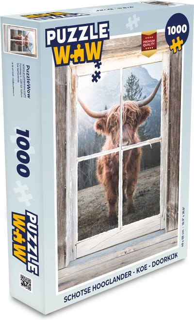 Puzzel Schotse hooglander - Koe - Doorkijk - Legpuzzel - Puzzel 1000 stukjes volwassenen
