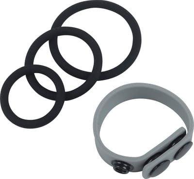 Banoch | Classic trio Cockring + verstelbare grijze penisring | Siliconen
