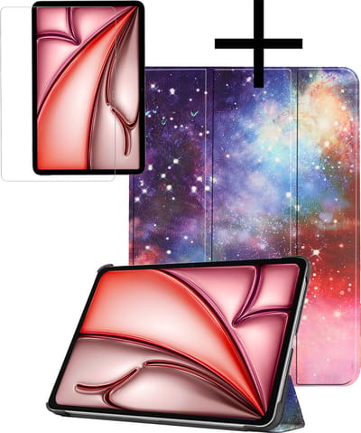 Hoes - Geschikt voor Apple iPad Air (2024/2025/2026) - 11 inch - Met Screenprotector - Trifold Bookcase - Hard Cover - Hardcover Book Case - Tablet Hoesje - Galaxy