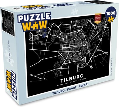 Puzzel Tilburg - Kaart - Zwart - Legpuzzel - Puzzel 1000 stukjes volwassenen