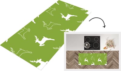 Keukenloper - Loper keuken - Hert - Groen - Patronen - 120x50 cm - Keukenloper vinyl