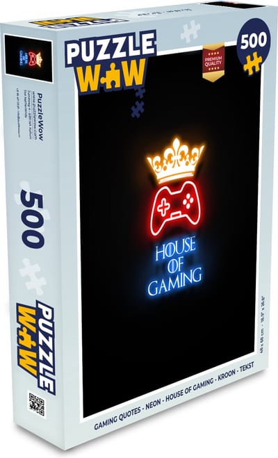 Puzzel Gaming quotes - Neon - House of gaming - Kroon - Tekst - Legpuzzel - Puzzel 500 stukjes