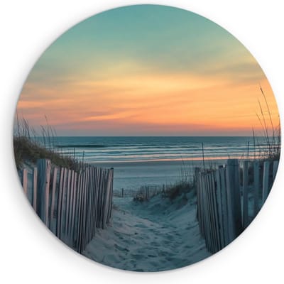 Saammp Muurcirkel Hout - Pad naar strand en zee - Duinen - Ø 90 - Wandcirkel - Wanddecoratie Cirkel - muurdecoratie Woonkamer - Slaapkamer decoratie - Rond Schilderij