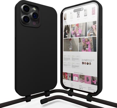 xoxo Wildhearts silicone case met koord - Telefoonhoesje met koord - Backcover hoesje met telefoonkoord - Telefoonketting - Forever Black Cord Case - geschikt voor iPhone 15 Pro - zwart