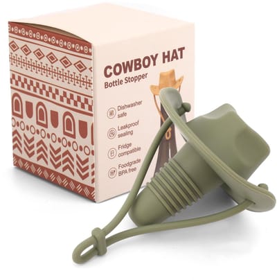 Bouchon de Bouteille de Vin in Silicone met Cowboy-hoed, Bouchon Bouteille de Vin Amusent Champagne Cadeau voor het verzegelen en behouden van de frisheid (Groen)