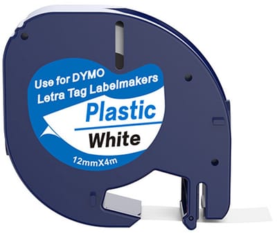Boxstuff - Dymo LetraTag 91201 - S0721610 - Label Tape - Zwart op Wit plastic - 12 mm x 4 m - 1 Stuks