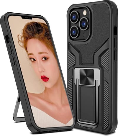 Hoesje Geschikt voor iPhone 13 Mini – Schokbestendig Ultra Slim Soft TPU Cover met kicktand Ringhouder – Zwart