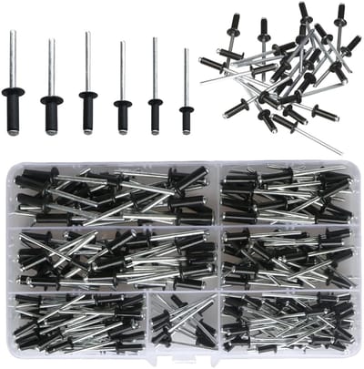 Dailygoods - 210 delige blindklinknagelset, aluminium blindklinknagels met grote flens, open klinknagels met platte ronde kop (M3.2/4/5) lengte (2/10/12/14/16) voor opbergdoos, meubels, metaal, marine