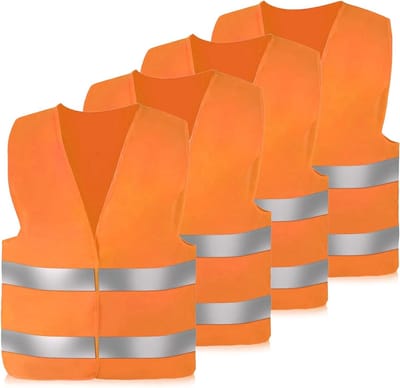 Veiligheidsvesten voor volwassenen - 4 stuks - Universele maat - Nacht - Reflecterende strepen - Voor bouwvakkers en automobilisten - Oranje.