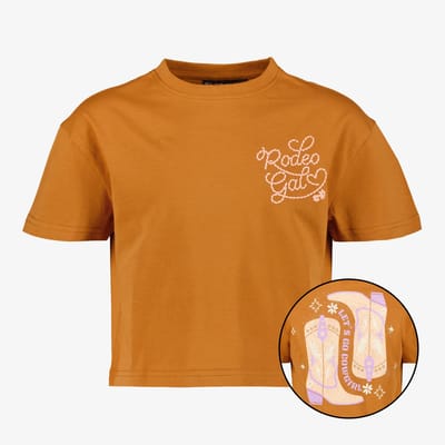 TwoDay cropped meisjes T-shirt met backprint bruin - Maat 134/140