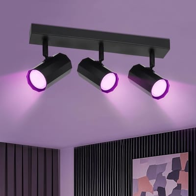 Glitzerlife - Plafondspot Plafondlamp - 3xGU10 fitting - draaibaar 350° en kantelbaar 90° - Opbouwspot industrieel retro - metaal - Ø41cm - zwart