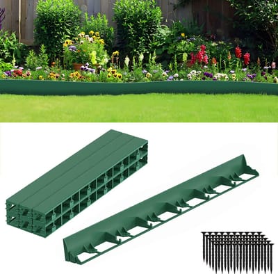 Flexibele Kunststof Borderrand Groen 12 m - Perkrand met 50 grondankers - Tuinafboording zonder graven - DIY Gazonrand tuinrand - Flexibele Tuinborders voor Wegen/Begrenzingen/Kiezelwegen