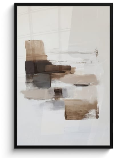 Poster in lijst - Fotolijst 80x120 cm - Posters - Penseelstreken - Balans - Beige - Bruin - Posterlijst zwart - Decoratie - Wanddecoratie woonkamer - Muurdecoratie slaapkamer