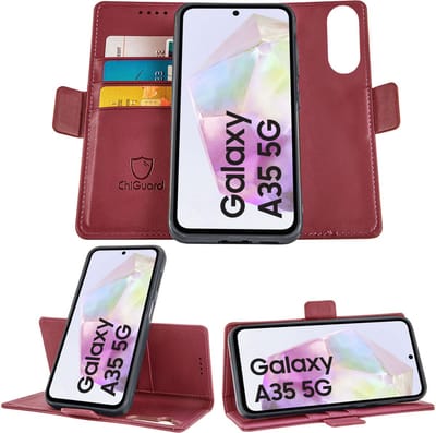 Geschikt voor Samsung Galaxy A35 - Book Case Hoesje - Uitneembaar Hoesje - Magnetische Sluiting - Portemonnee Bordeaux Rood
