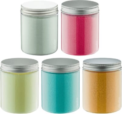 Scrubzout - 300 gram - set van 5 verschillende geuren - Aluminium Deksel - Zen Moment, Hamam, Appel-Kaneel, Eucalyptus en Fruity Melon - Hydraterende Lichaamsscrub - Cadeau