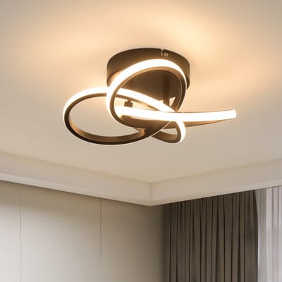 NETTLIFE Plafondlamp LED - Zwart - Plafonniere - 28W - 3000K Warm Wit Licht - Vierbladige Bloem Design - Binnenverlichting - B 32cm - Allesruimte Verlichting - voor Woonkamer | Slaapkamer | Keuken | Gang | Kinderkamer