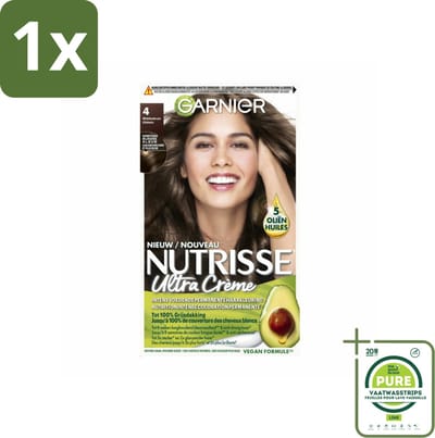 1 x Garnier - Nutrisse Ultra Crème 4 - Haarkleuring - Middenbruin - Intens Voedend - Permanente Kleur - Haarverf - Permanente Haarkleuring - Grijsdekking - Voedende Haarkleuring - Nutrisse Ultra Crème