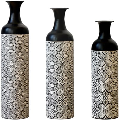 Vloervaas - Hoge Staande Vaas - Vaas Pampasgras - Vazenset 3 Delig - Geometrisch - Stapelbaar - Niet Waterdicht - Decoratief - Woonkamer - Hoog - 3-Delig - Zwart Wit