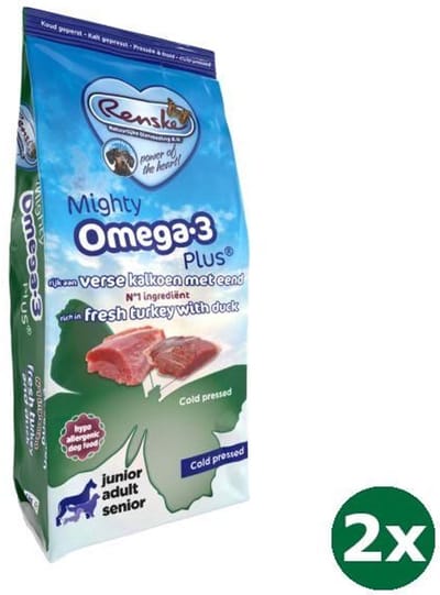 2x6,5 kg Renske mighty omega plus kalkoen / eend geperst hondenvoer