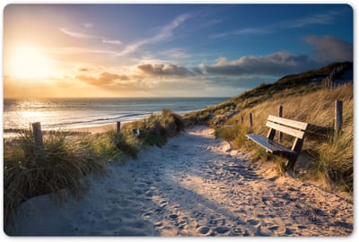 Placemats 45x30 cm - Placemat kunststof - 1 stuk - Zonsondergang - Strand - Duin - Gras - Bank - Borden onderleggers - Decoratie voor op tafel - Keuken tafeldecoratie accessoires - Vinyl onderlegger - Tafelversiering