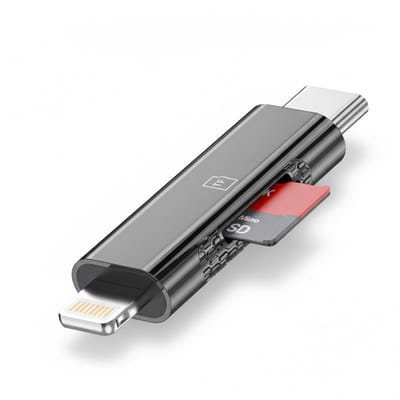 Micro SD Kaartlezer - USB-C en 8-pin (geschikt voor Lightning) - adapter - voor Smartphone, Tablet en Laptop - grijs