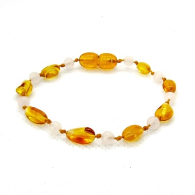 Wild Sun Barnsteen Armband Baby / Peuter - Amber Enkelbandje - Baltische Barnsteen – Pijnstillend bij Doorkomende Tanden - 14 cm - Beans - Honey