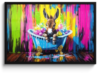 Poster in lijst - Fotolijst 90x60 cm - Posters - Ezel - Badkuip - Roze - Schuim - Posterlijst zwart - Decoratie - Wanddecoratie woonkamer - Muurdecoratie slaapkamer