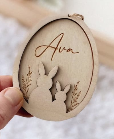 Paasdecoratie gepersonaliseerd in hout | Paascadeau | Hanger Pasen met naam | Pasen | Pasen hanger | Houten aanhangwagen | Paasnest | paasmandje