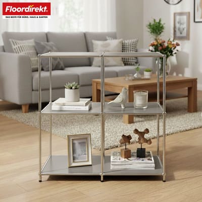 FLOORDIREKT Metalen Rek Concept Epure MK-027 - Dressoir & Opbergrek Met Open Vlakken - 78 x 82 x 40 cm - Grijs -Verkrijgbaar in Verschillende Kleuren - Metalen Rek in Modern Design - Rek Voor Woonkamer, Kantoor & Hal