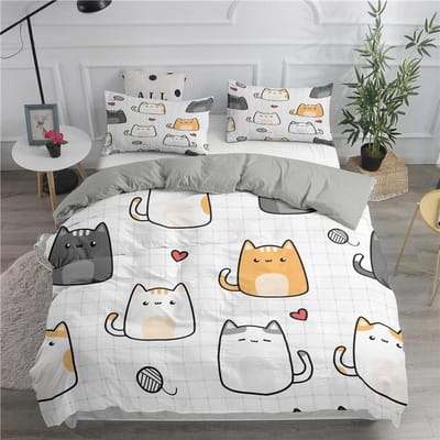 Cartoon Beddengoed Set Schattige Katten Gedrukt 3D Dekbedovertrek Set Eenpersoons Tweepersoons Queen King Dubbele Maten Kussensloop Beddengoed Zacht Polyester 135x200cm 2pcs