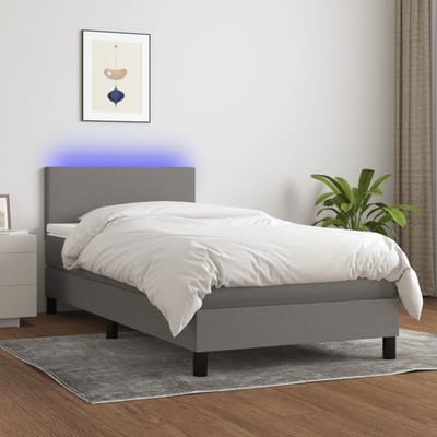 vidaXL - Boxspring - met - matras - en - LED - stof - donkergrijs - 90x200 - cm
