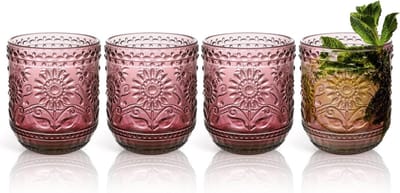 Vintage Glazen 120 ml met Gegraveerd Bloemenpatroon, Decoratief voor Wijn, Whiskey en Cocktails