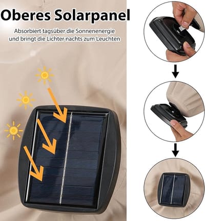 Zweefparasol met LED verlichting op zonne-energie – Bellavero 300 cm D-Parasol met 32 LED-lampjes, UPF 50+ Zonbescherming, Handmatige Kanteling, Met Standaard voor Balkon, Patio, Terras & Tuin – Be...